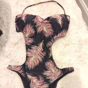 Convertible Feather Print Monokini Sz L